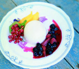 Maple Mousse with Strawberry and Rhubarb Compote