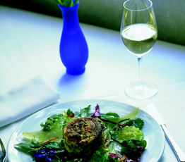 Goat Cheese Souffle with Lettuces and Marinated Vegetables