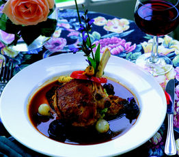 Grilled Provimi Veal Chop with a Farce of Various Mushrooms, Spinach and Asiago Cheese
