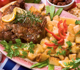Classic Greek Roast Leg of Lamb with Lemon-Garlic Potatoes