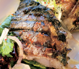 Grilled Mackerel with Maple Vinaigrette Dressed Greens 