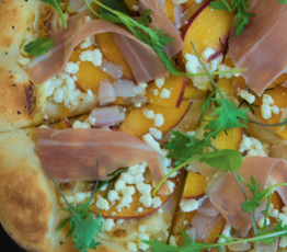 Peach and Prosciutto Pizza with Maple Rosemary Aioli