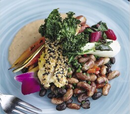 Sesame-Crusted Aspy Bay Halibut Loin with Ponzu Butter Sauce and Kale Chips