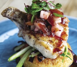 Pan-Seared Pheasant with Apricot-Pear Mostarda and Yukon Gold Croquettes