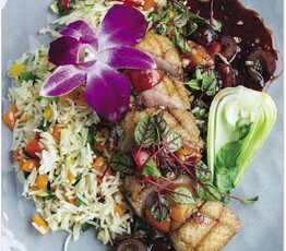 Spiced Rum Lacquered Duck Breast with Cherry Mostarda