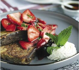 Spiced Banana Bread French Toast with Chantilly Cream and Strawberry Mint Salad