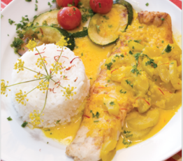 Golden Haddock with Saffrom-Cucumber Sauce