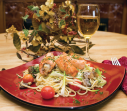 Scallop-Stuffed Salmon Paupiettes with Fettuccine in Lemongrass Cream Sauce