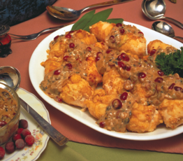 Pear and Cheese Stuffed Chicken Breasts with Dried Cranberry Brandy Cream