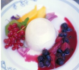 Maple Mousse with Strawberry and Rhubarb Compote