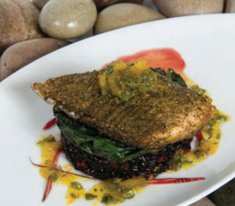 Gree-Tea-Rubbed Salmon with Rice Pilaf and Citrus Relish