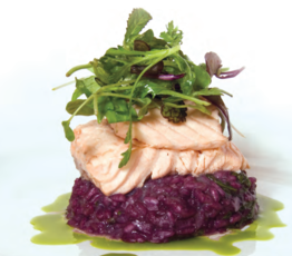 Confit of Salmon on Red Wine Spinach Risotto
