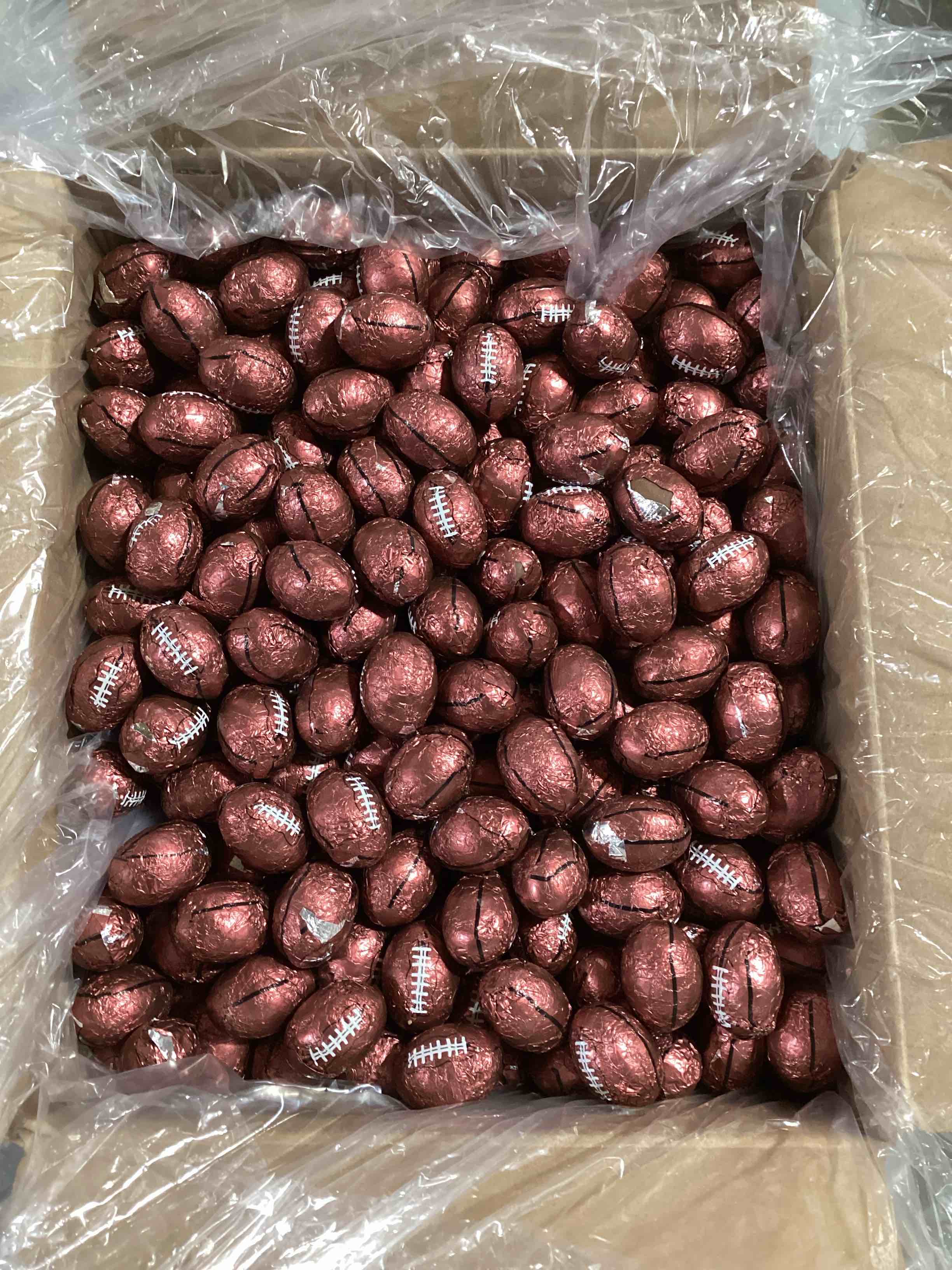 10 Lb. Case of Solid Milk Chocolate Foiled Footballs (BB 4/24) 