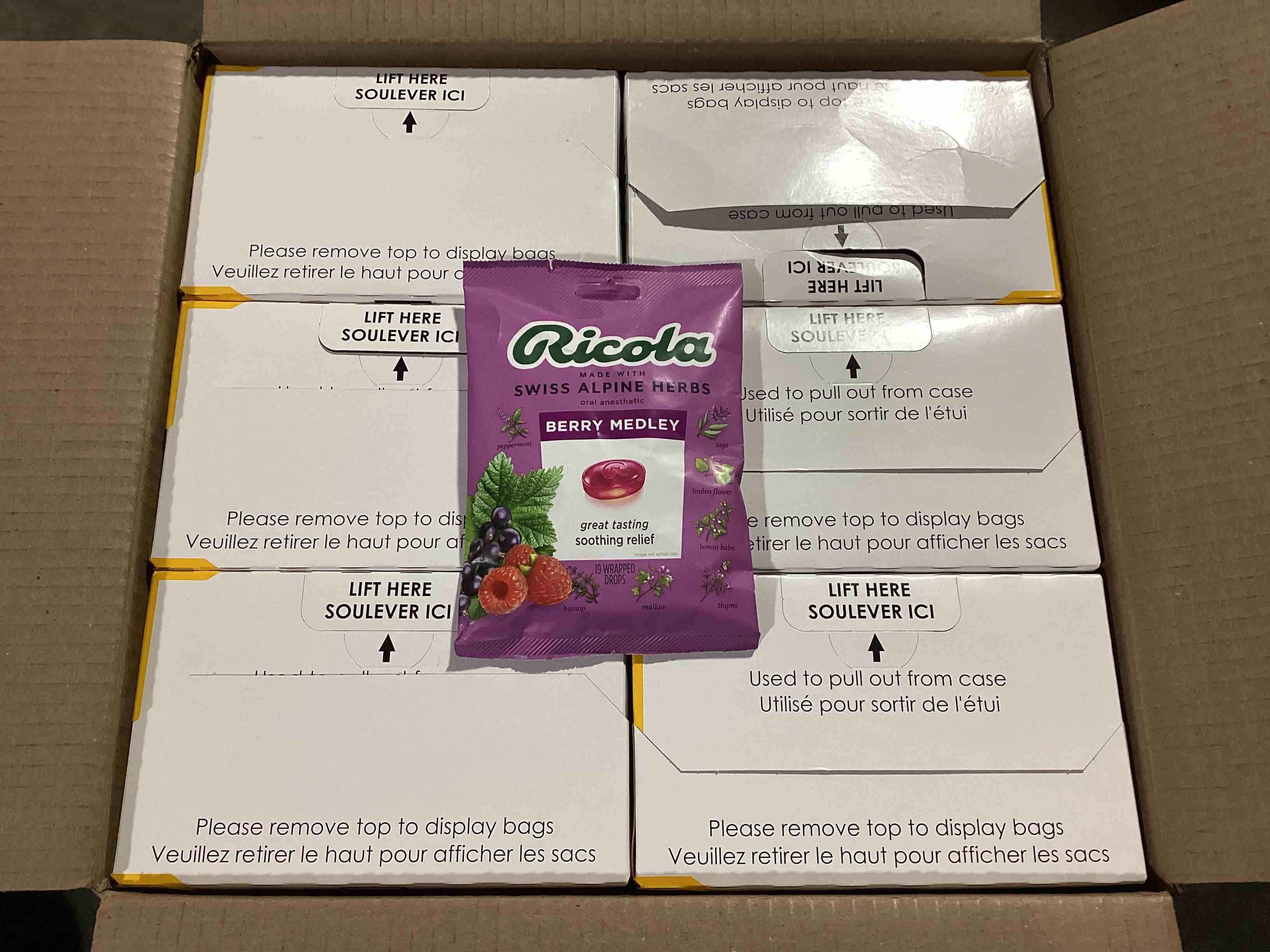 Case of 48 (19 Count Bags) Ricola Berry Medley Cough Suppressant Throat Drops (BB 11/14/25)