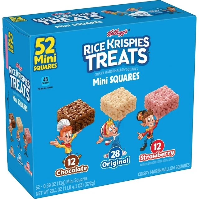 ((Best By 10/18/2024)). 4 CasePack  of 52 Bars Per Box  Rice Krispies Treats Mini Squares, Kids Snacks, Lunch Snacks, Variety Pack, 