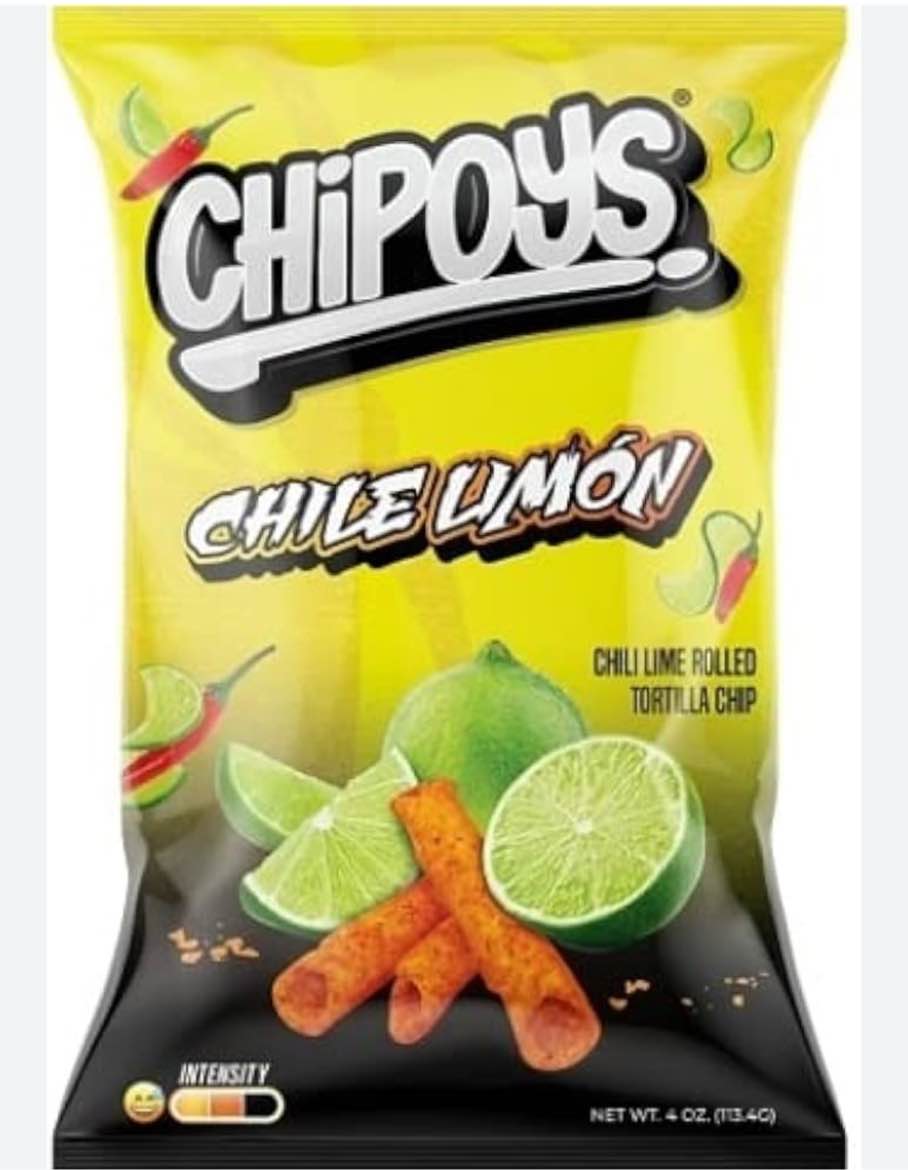 Case of 96 Chipoys Chile Limón, rolled corn tortillas with chili and lemon flavor 4oz Serving Size 12 Pieces (28g) BB 11.7.25 