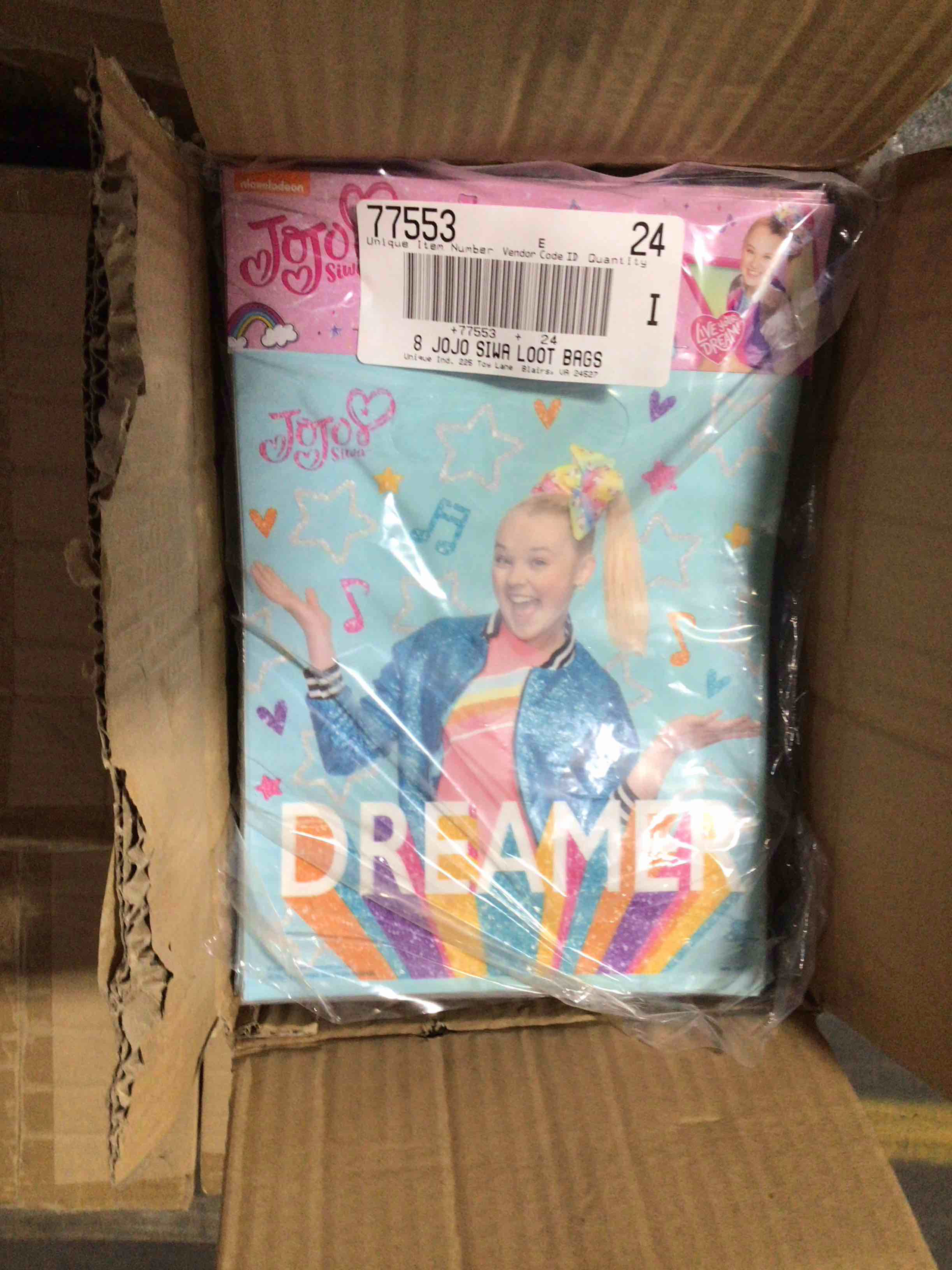 case of 144 JoJo Siwa Rainbow Loot Bags (8ct)