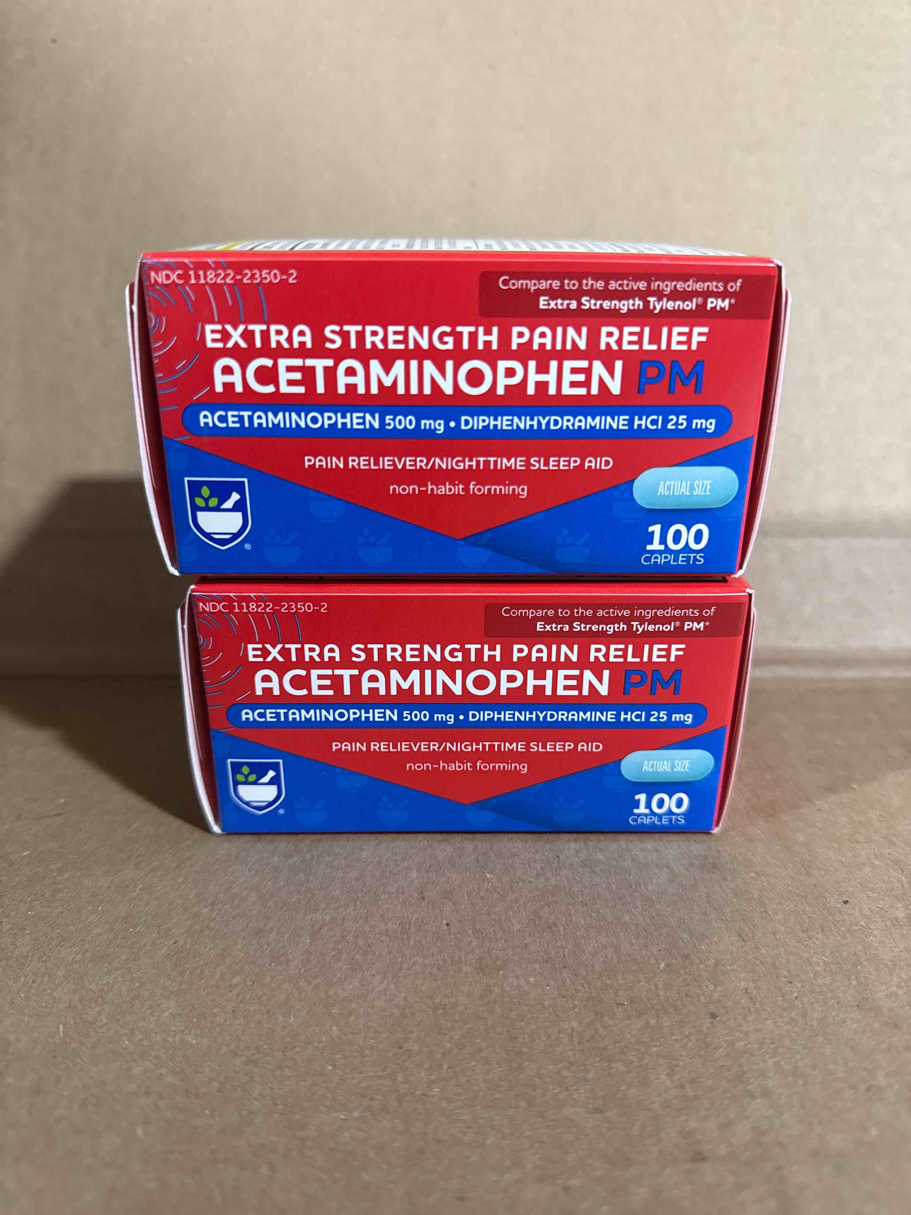 exp aug/2026 extra strength pain relief acetaminophen PM 500mg 100 tablets
