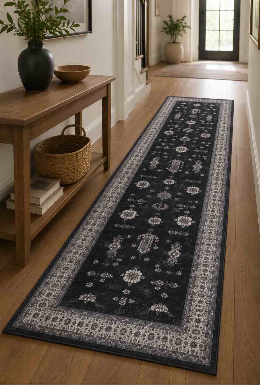 Cecilia II 2’7 x 7’3” Black Beige Area Rug Runner 