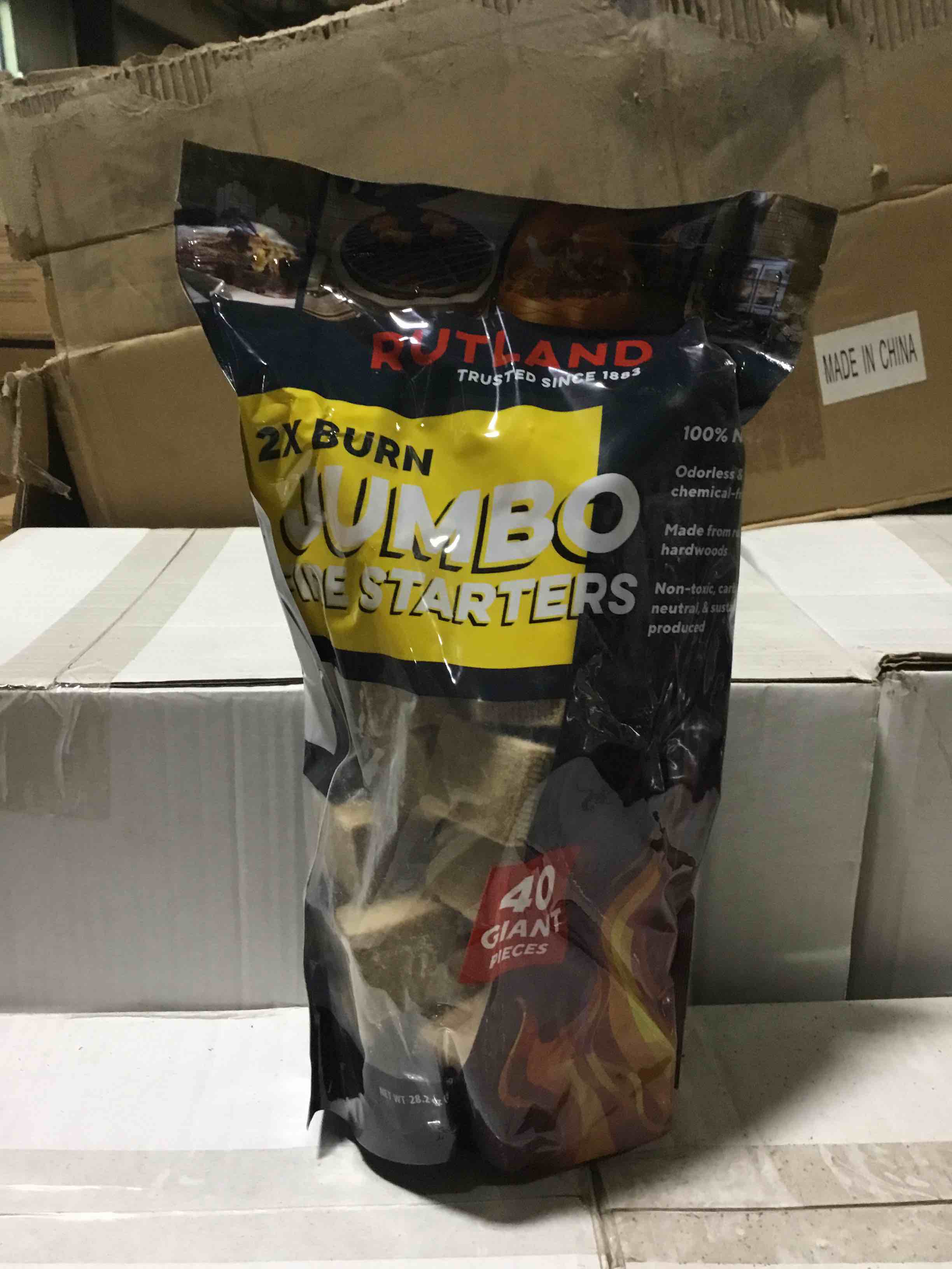 Condition photo showing Brand New for rutland 50j jumbo fire starter cubes for fireplaces, grill pits, campfires, bbq & smokers - 20 minute burn - 40 cubes