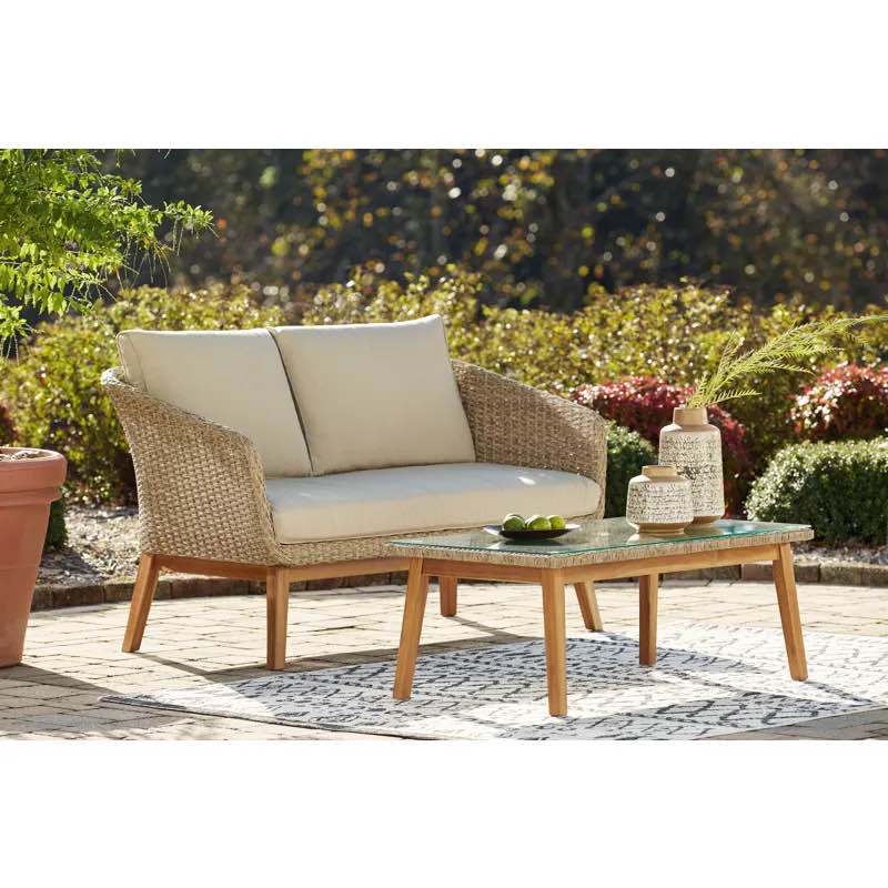 2pc Crystal Cave Loveseat with Table Beige 