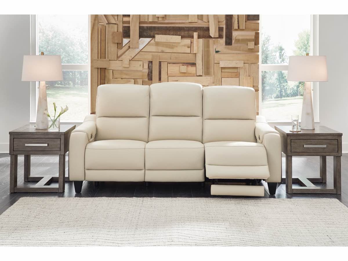 mosswell dual power leather reclining sofa
