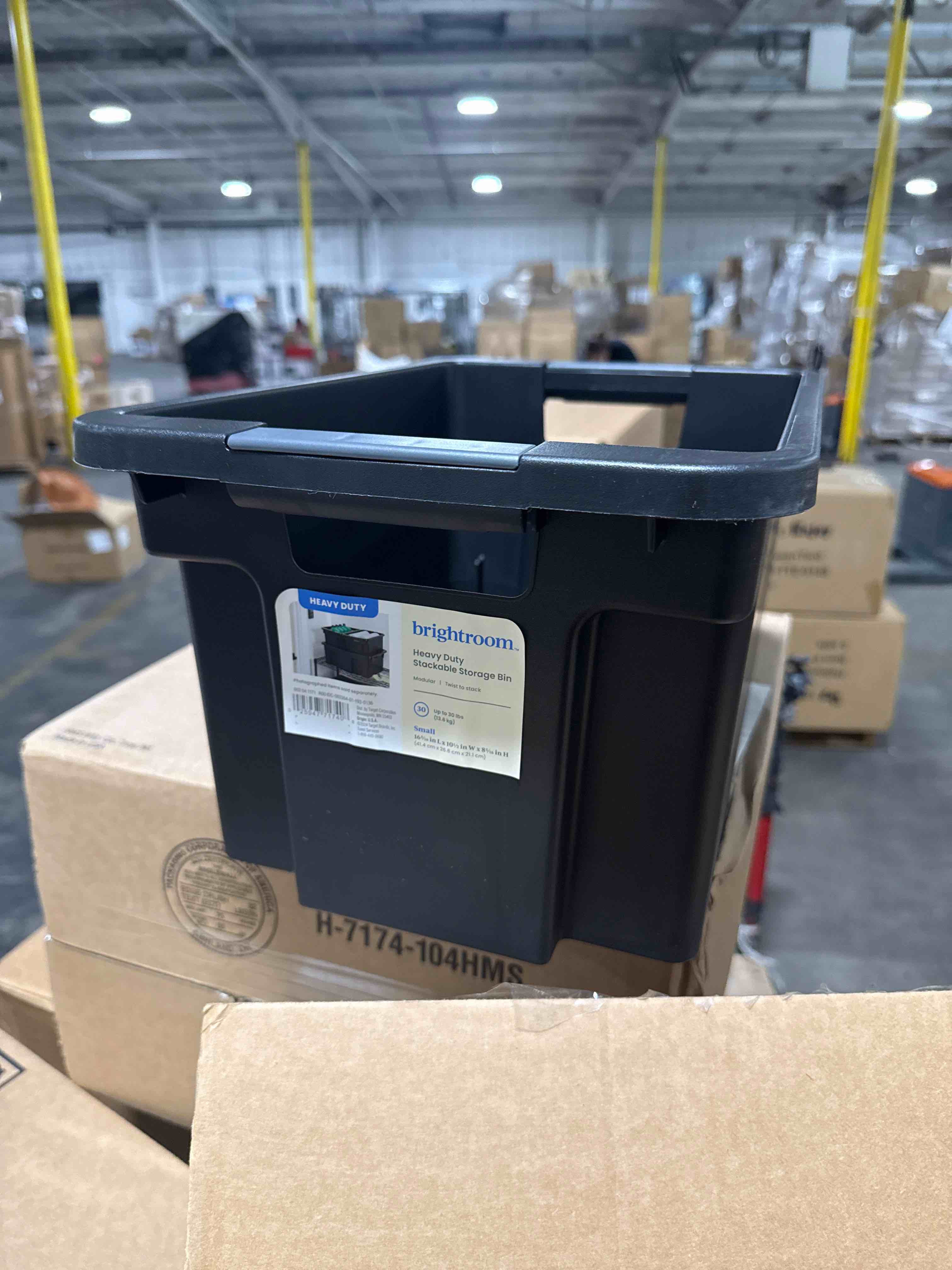 case of 4 Small Stackable Storage Bin - Brightroom™: Black Polypropylene Utility, 4.24 Volume, 16.4x10.58x8.39, Spot Clean