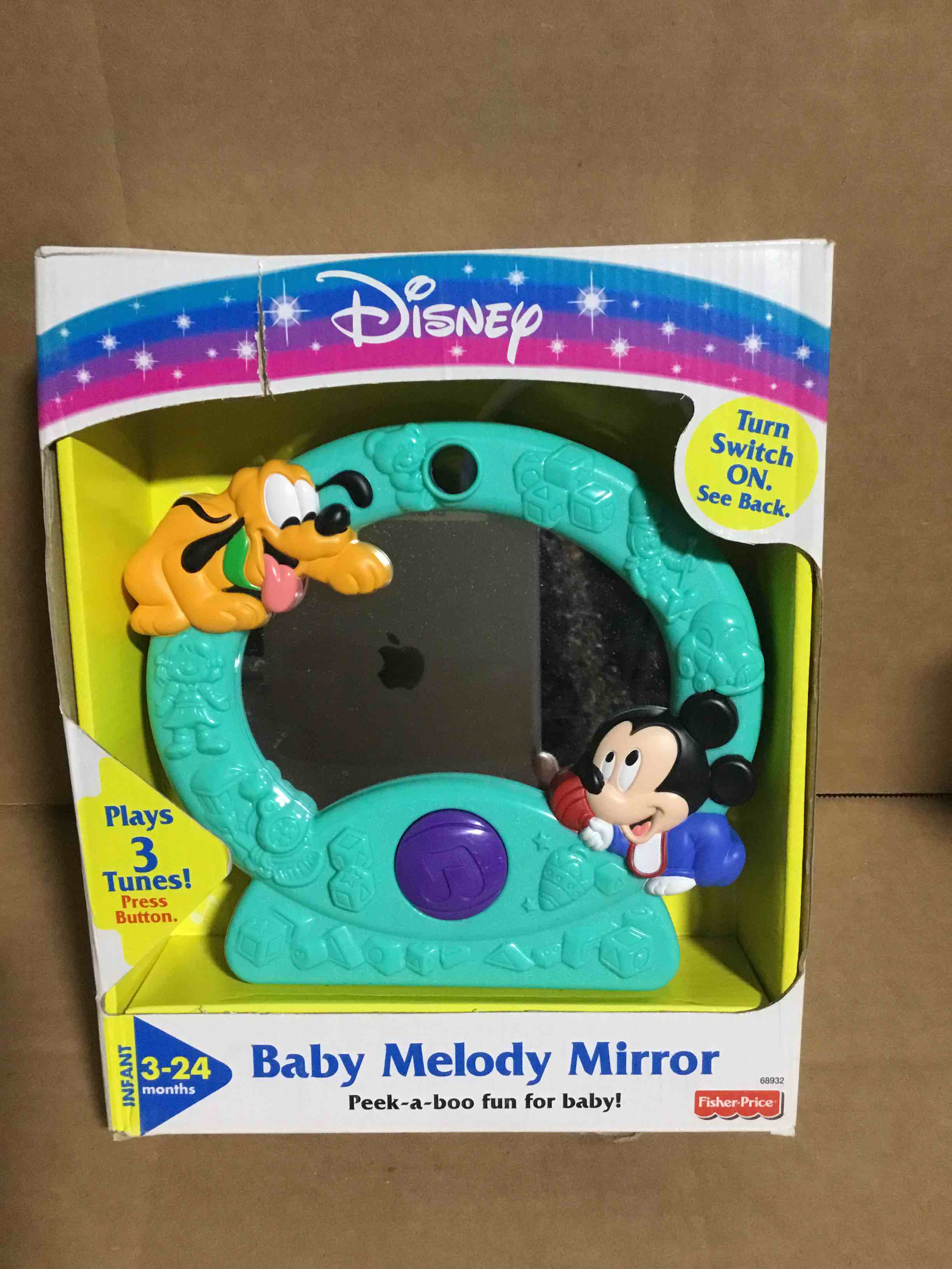Disney Baby Melody Mirror Fisher Price Musical Toy 3-24 Mos. Mickey & Pluto NEW