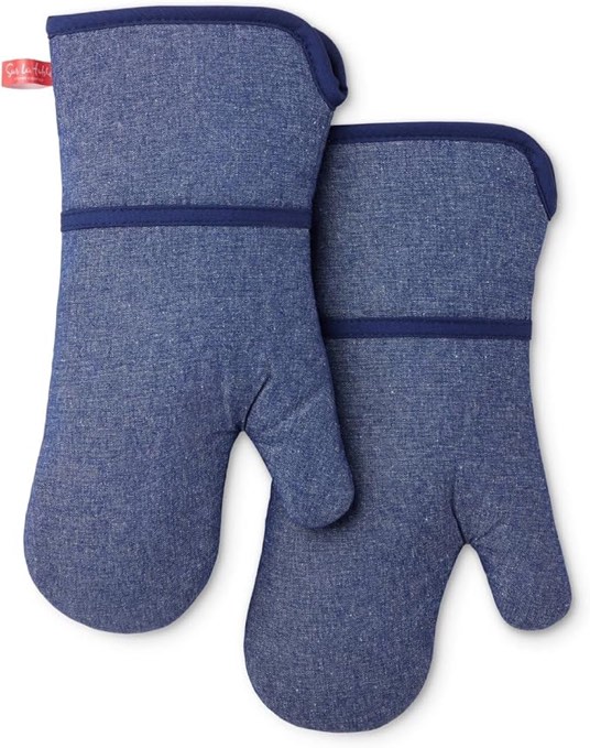 Sur La Table Kitchen Essentials Heat resistant Chambray Oven Mitt 2-Pack Set  Navy Blue  7 x13