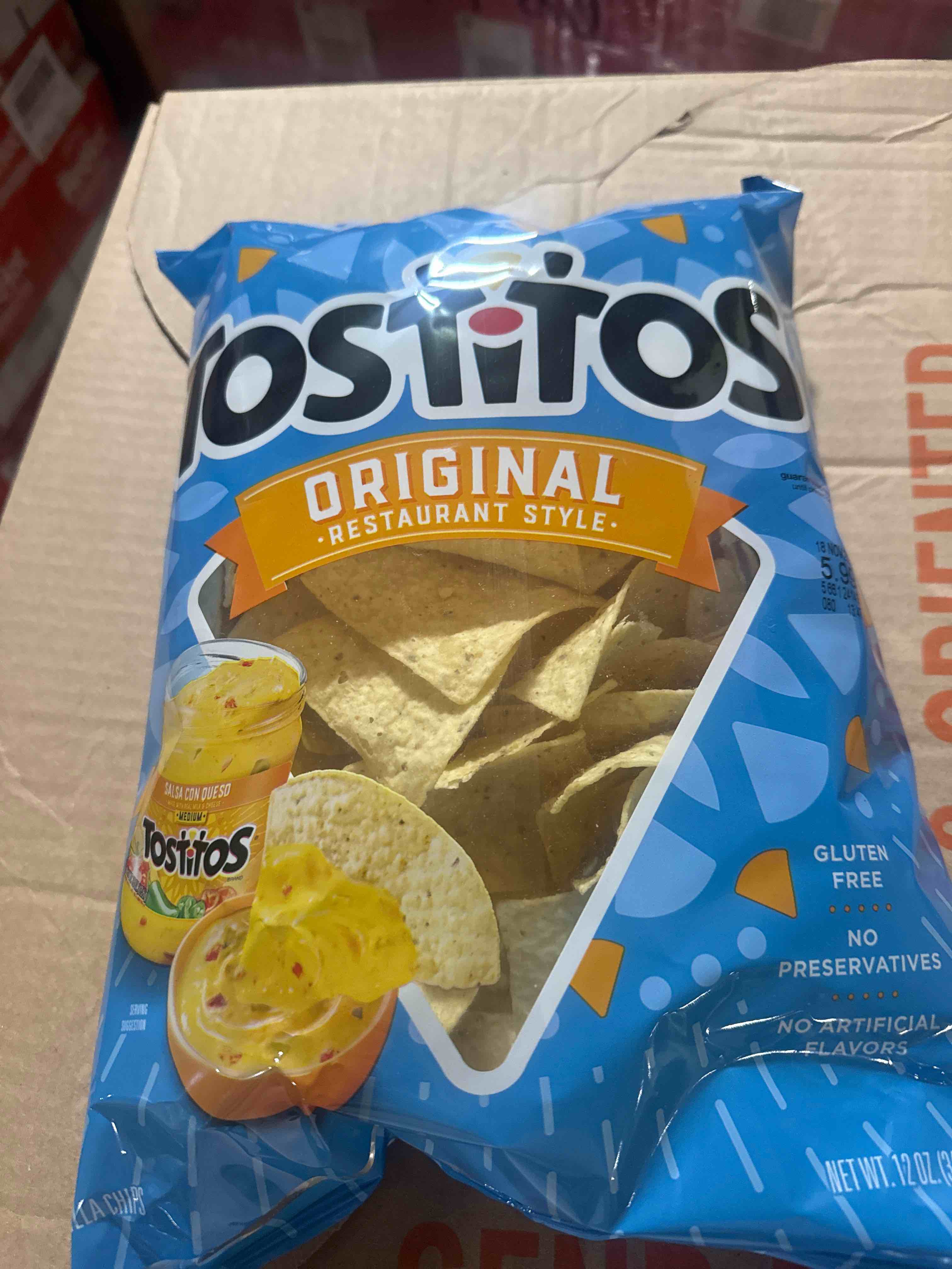 Condition photo showing Brand New for case of 5! tostitos tortilla chips, original restaurant style, 12oz bag