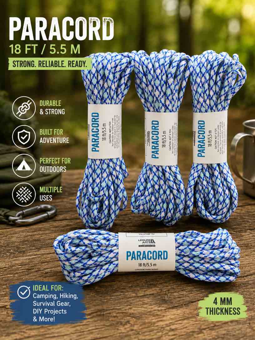 Pack of 4 Leisure Arts Paracord Mint/Navy 18ft, Mint & Navy
