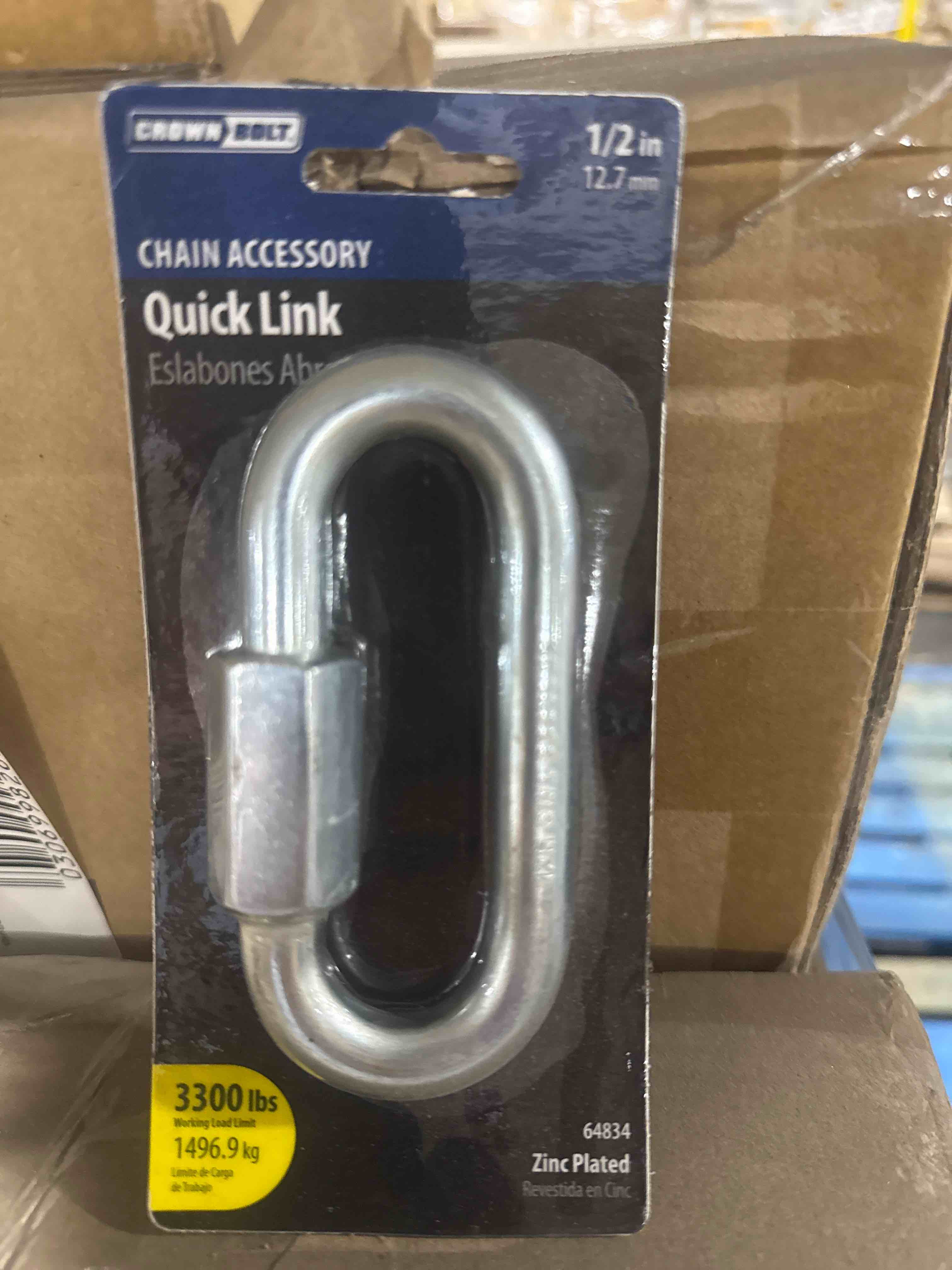 Condition photo showing New/Like New for crown bolt bolts 1/2 in. zinc-plated quick link 64834