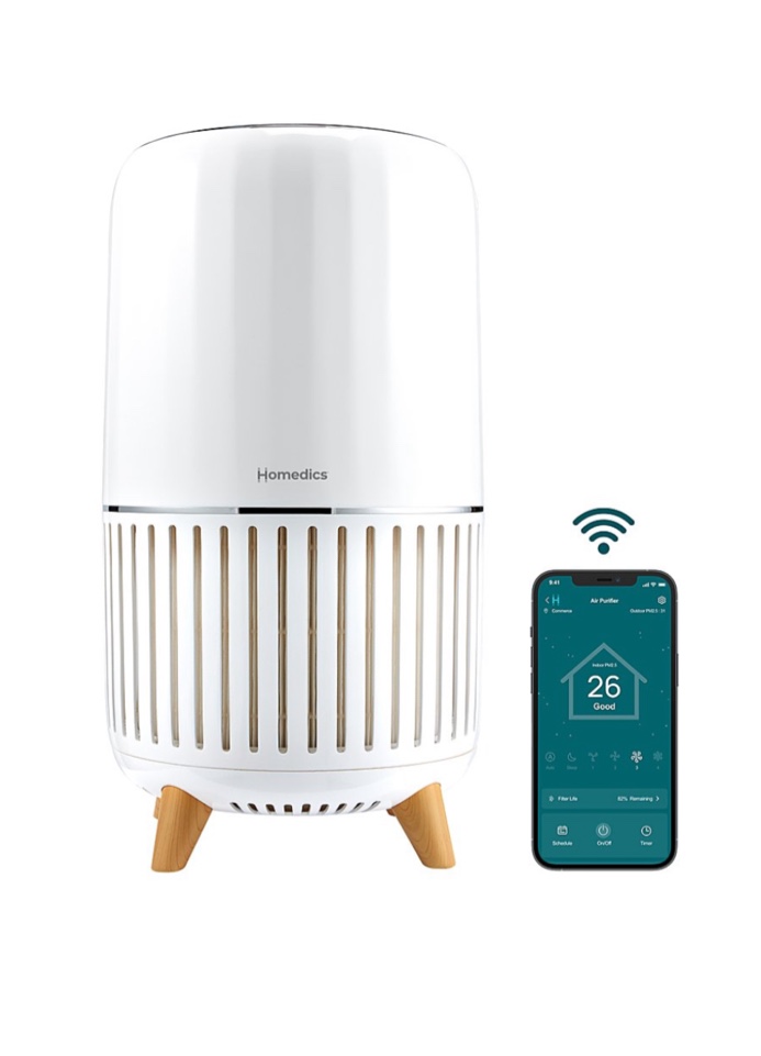 Homedics - Smart True-Hepa Large Room Air Purifier with Air Quality Sensor and UV-C Technology - White