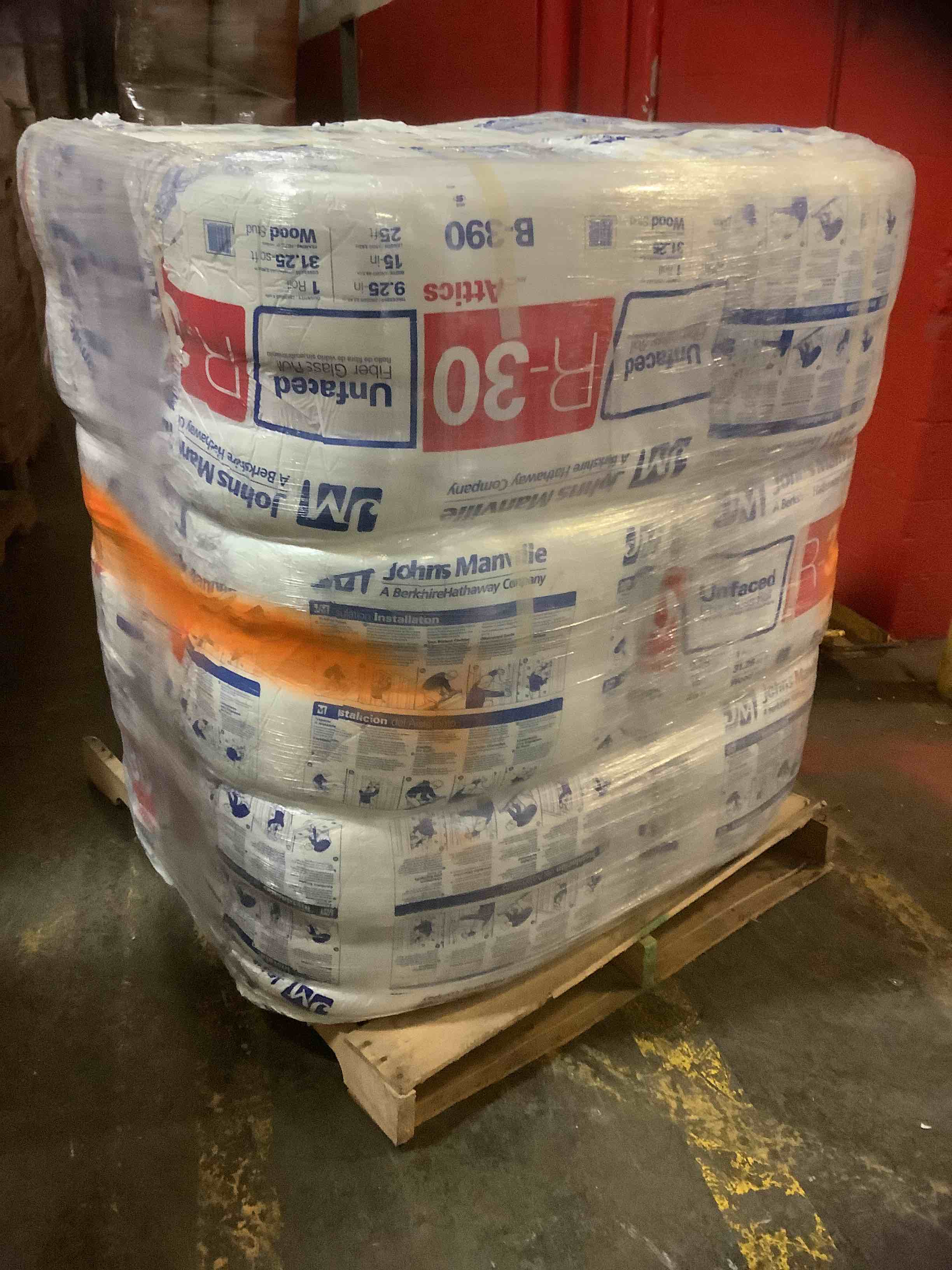 Condition photo showing New/Like New for 12 rolls- Johns Manville R-30 Unfaced Fiberglass Insulation Roll, 25-ft L X 15-in W X 9-1/4-in D, 31.25 Sq Ft. Per Roll, (Total of 12 Rolls)