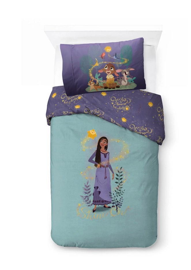Disney Wish Kids 2-Piece Twin/Full Reversible Comforter and Pillowcase Bedding Set  Microfiber  Purple