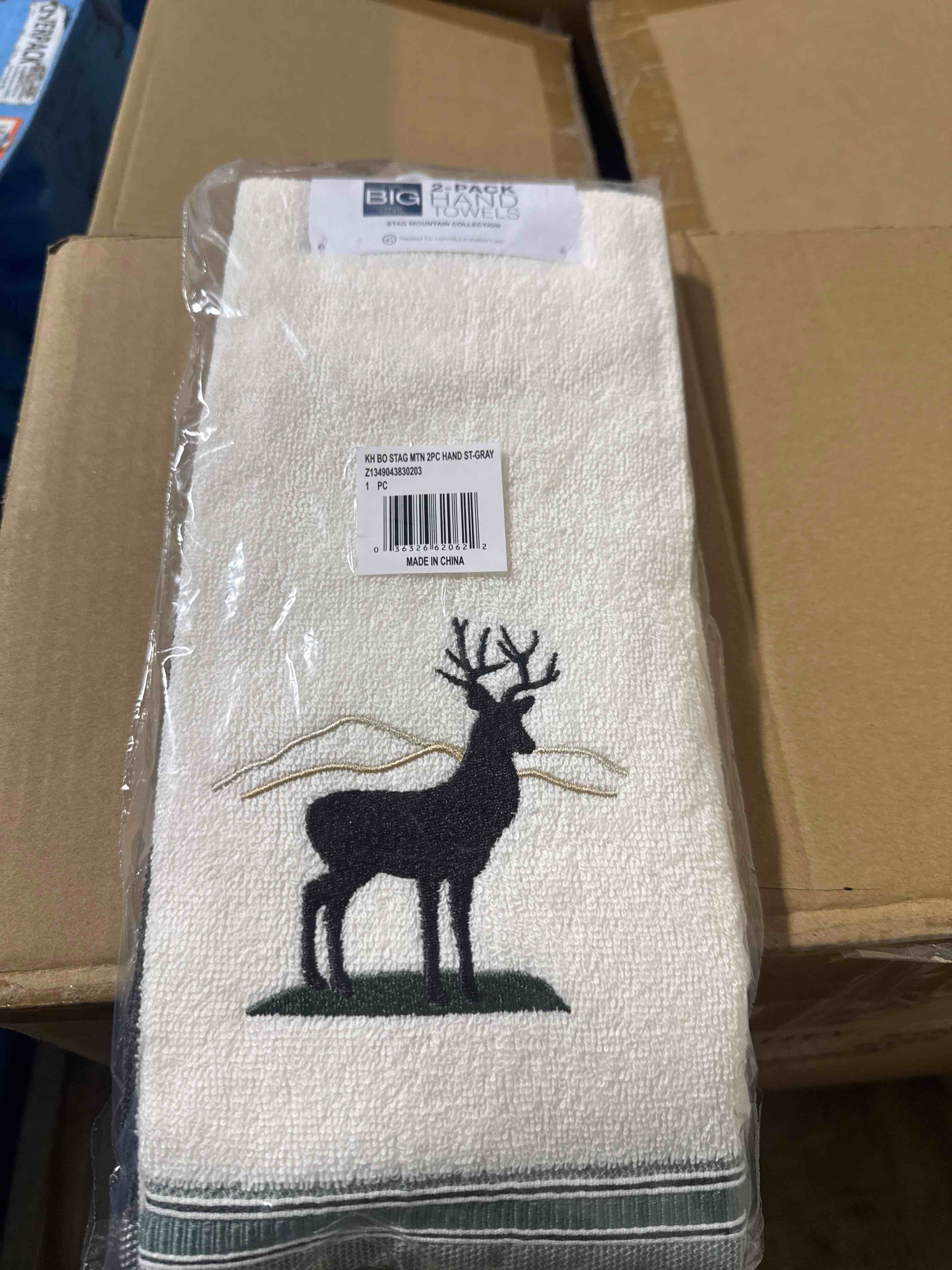 Condition photo showing Brand New for the big one® stag mountain 2-piece hand towel set