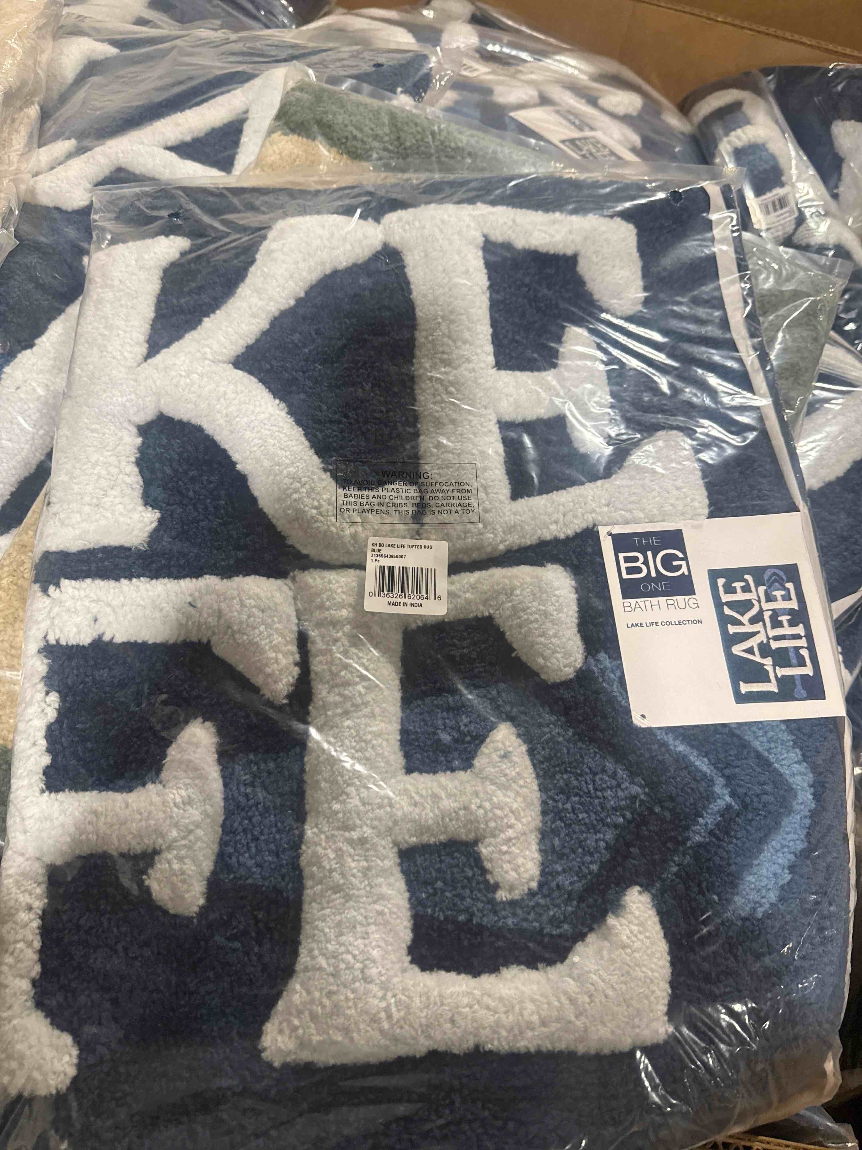 Condition photo showing Brand New for the big one® lake life tufted rug, blue life