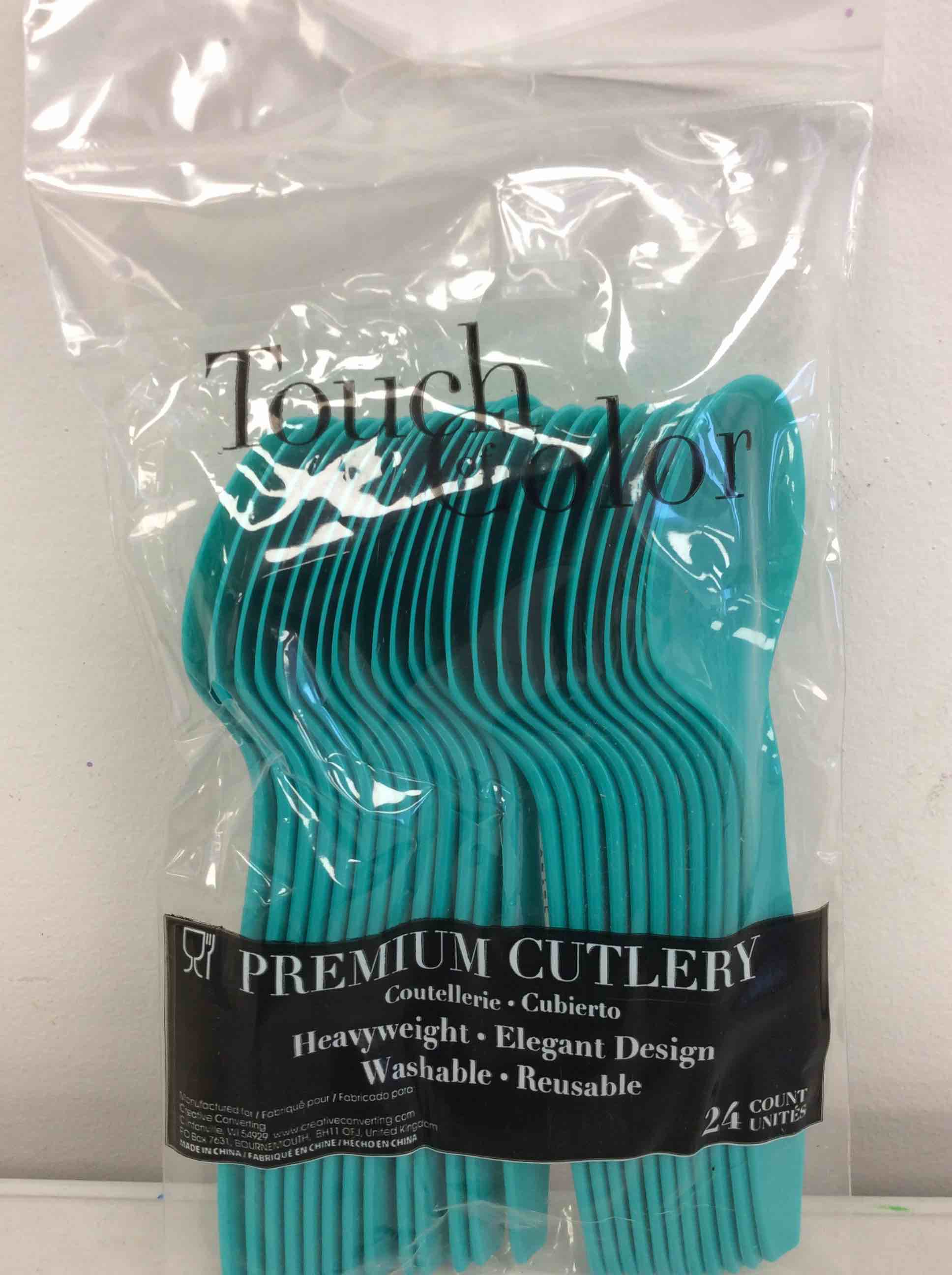Condition photo showing New/Like New for touch of color premium teal plastic spoons 24 pcs