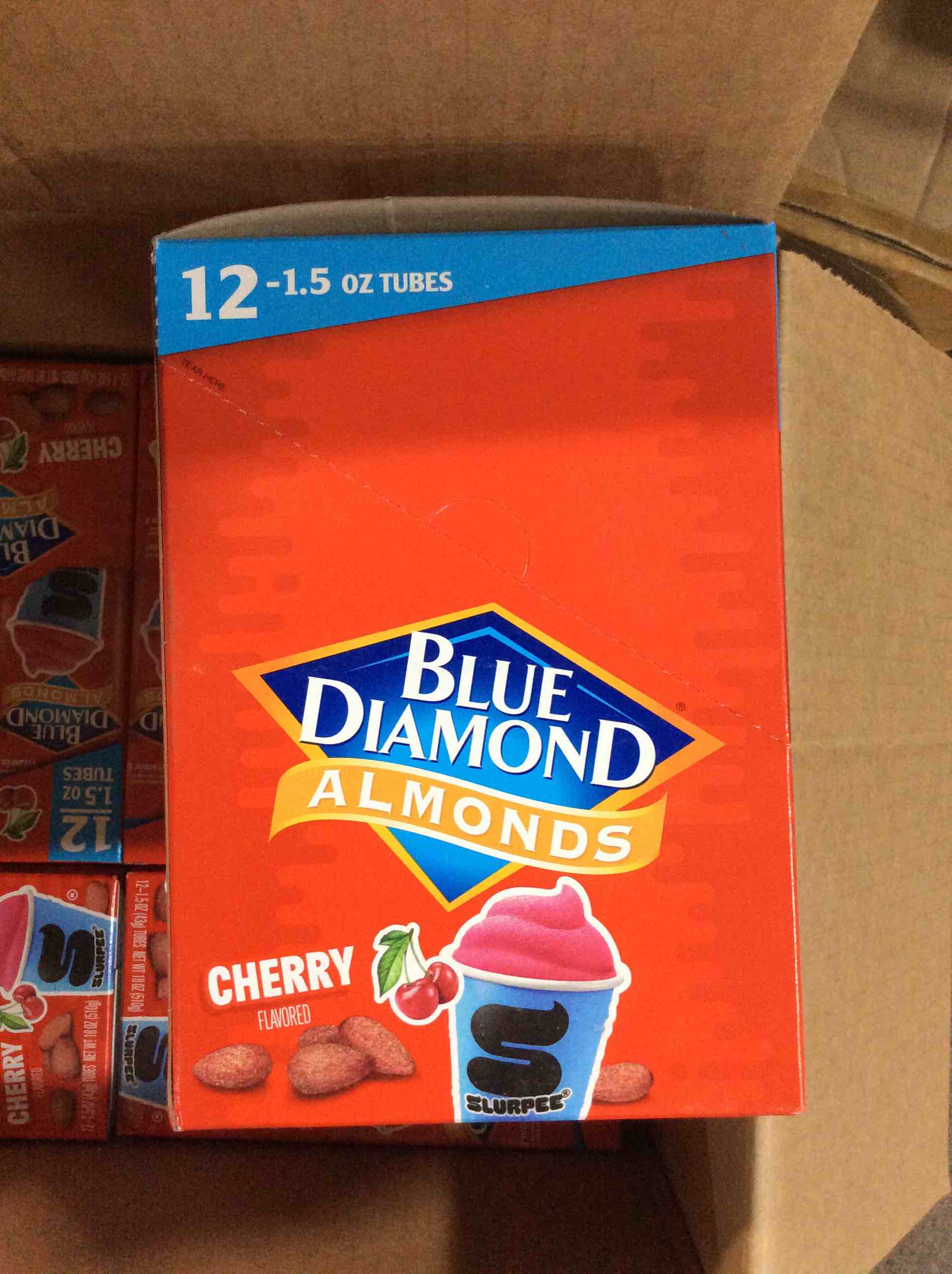 Condition photo showing Brand New for 1.5 oz tube blue diamond almonds cherry slurpee bb july 26