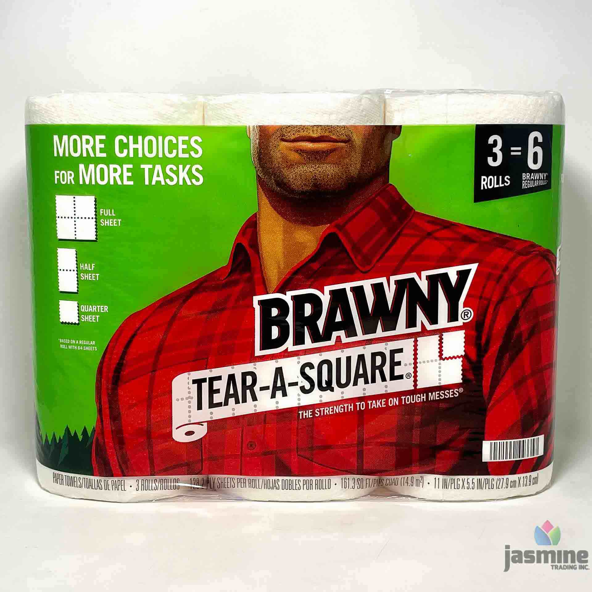 BRAWNY PAPER TOWELS TEAR-A-SQUARE 128 SHEETS PER ROLL/ 3PK 