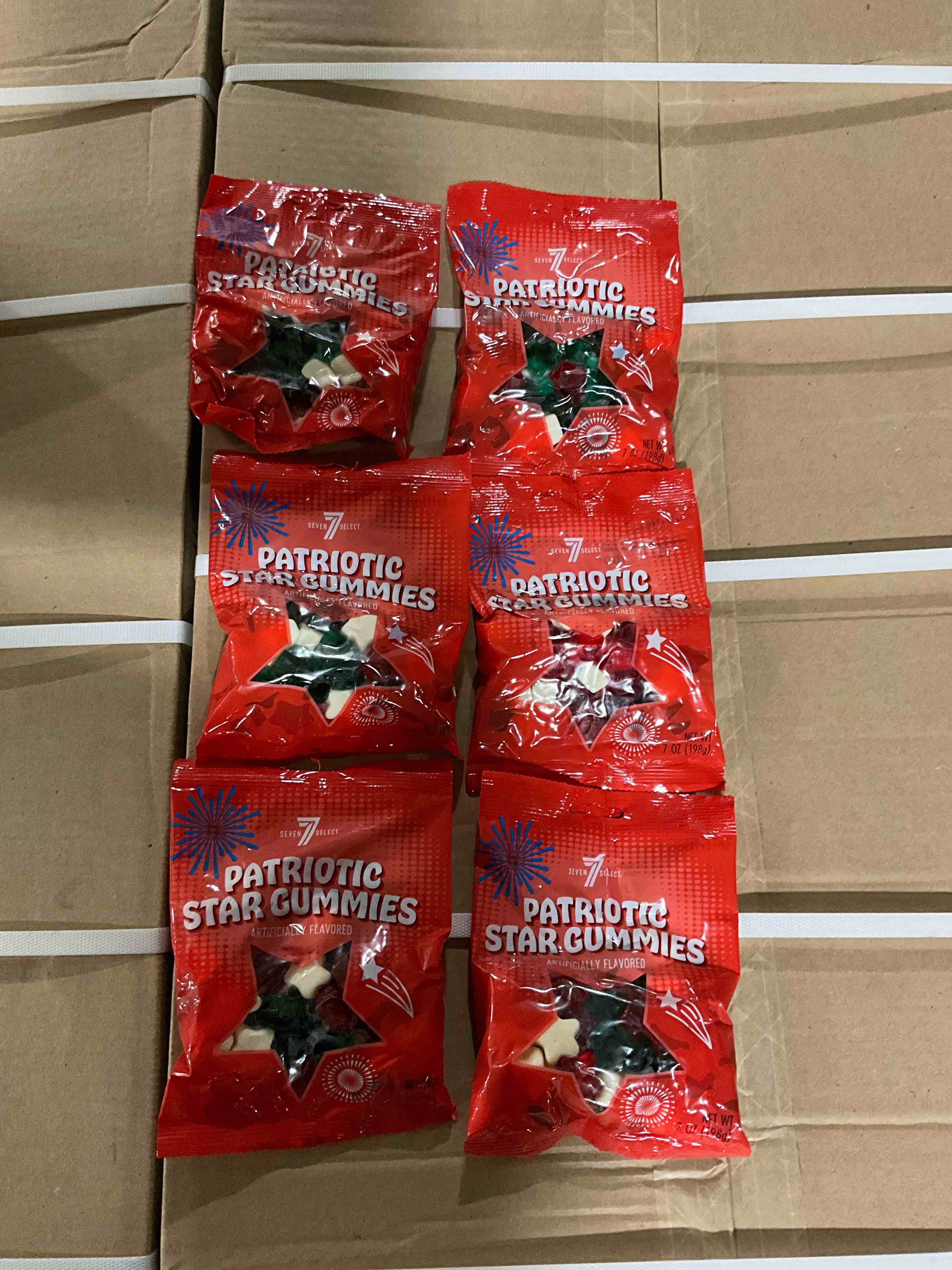 CASE OF  6 Seven Select Patriotic Star Gummies 7oz BB 09/01/2025