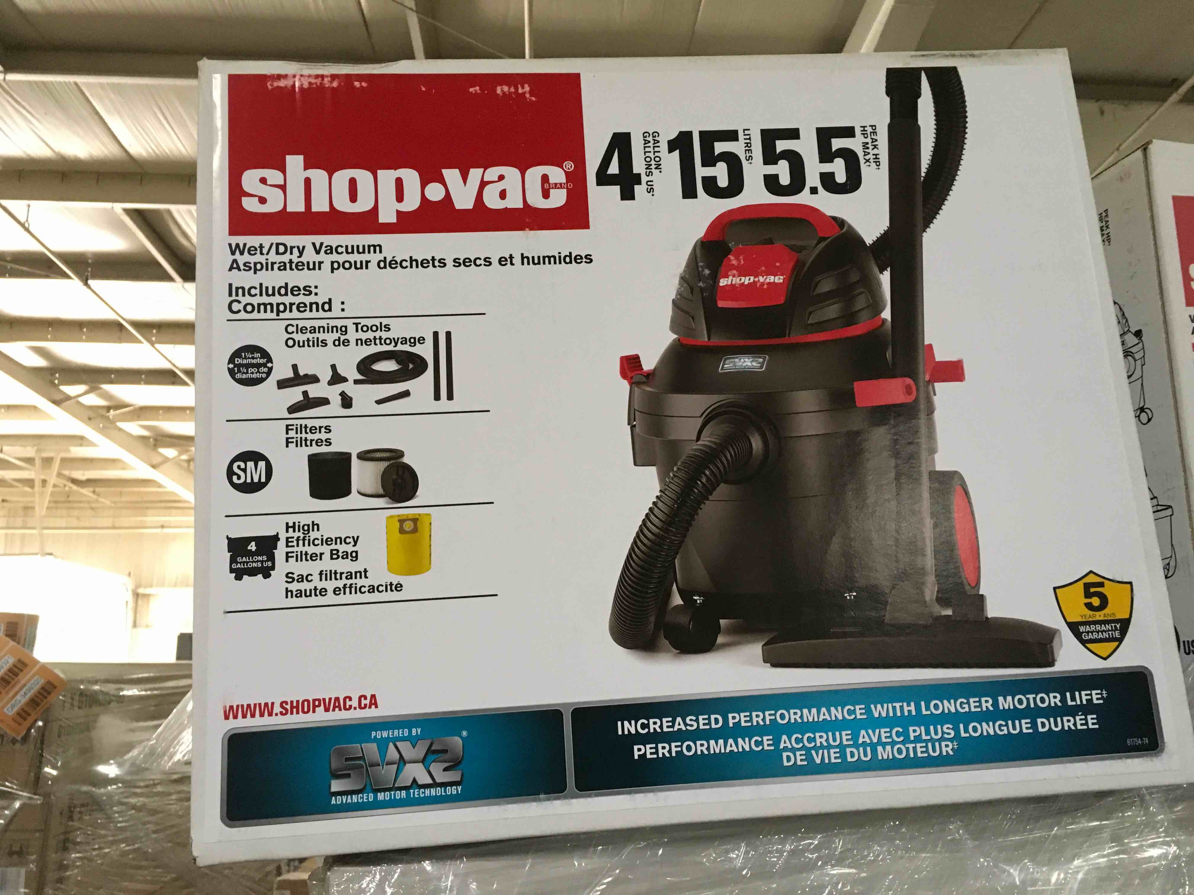 shop vac 4 gallon 5.5hp 