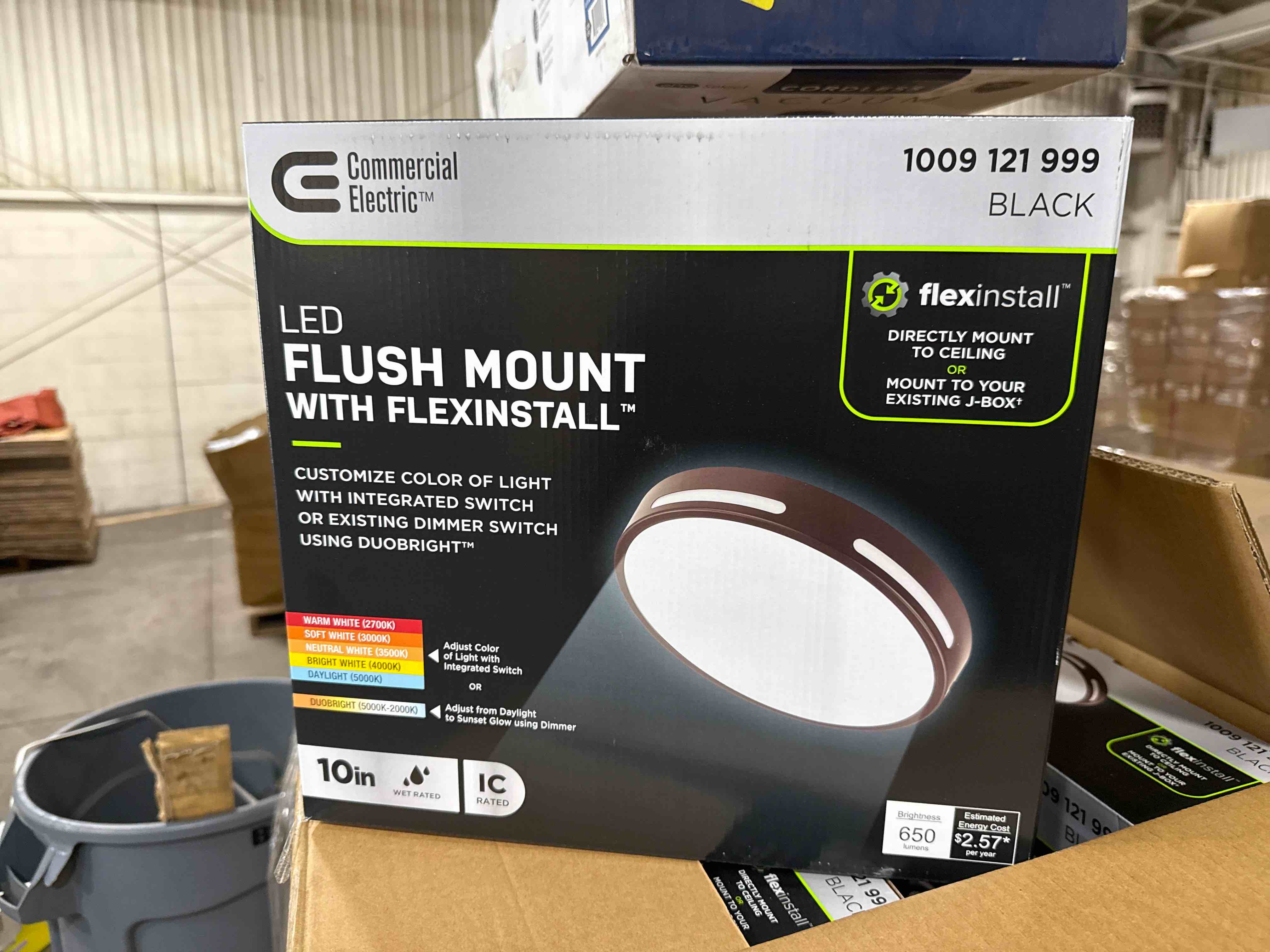 Commercial Electric Flexinstall 10 in. Matte Black Cut Out Integrated LED Flush Mount with 5CCT Plus DuoBright