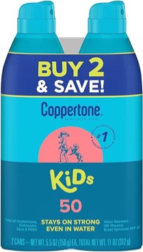 Pack of 2 Coppertone Sunscreen Spray SPF 50, Broad Spectrum, Water Resistant for Kids, #1 Pediatrician Recommended Brand, 5.5 Ounce 