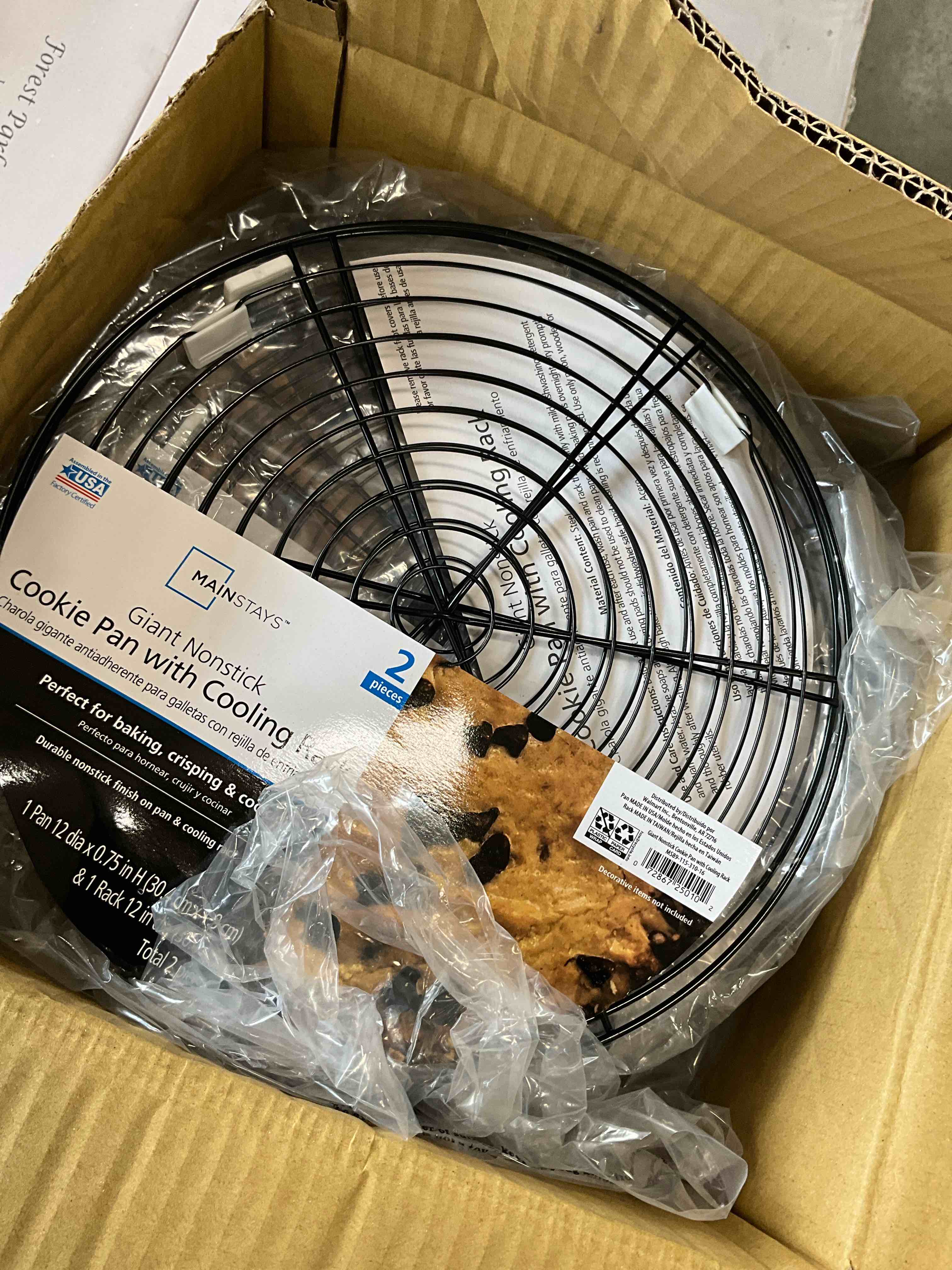 Condition photo showing New/Like New for box of 48- mainstays metal 12" jumbo cookie pan with cooling rack