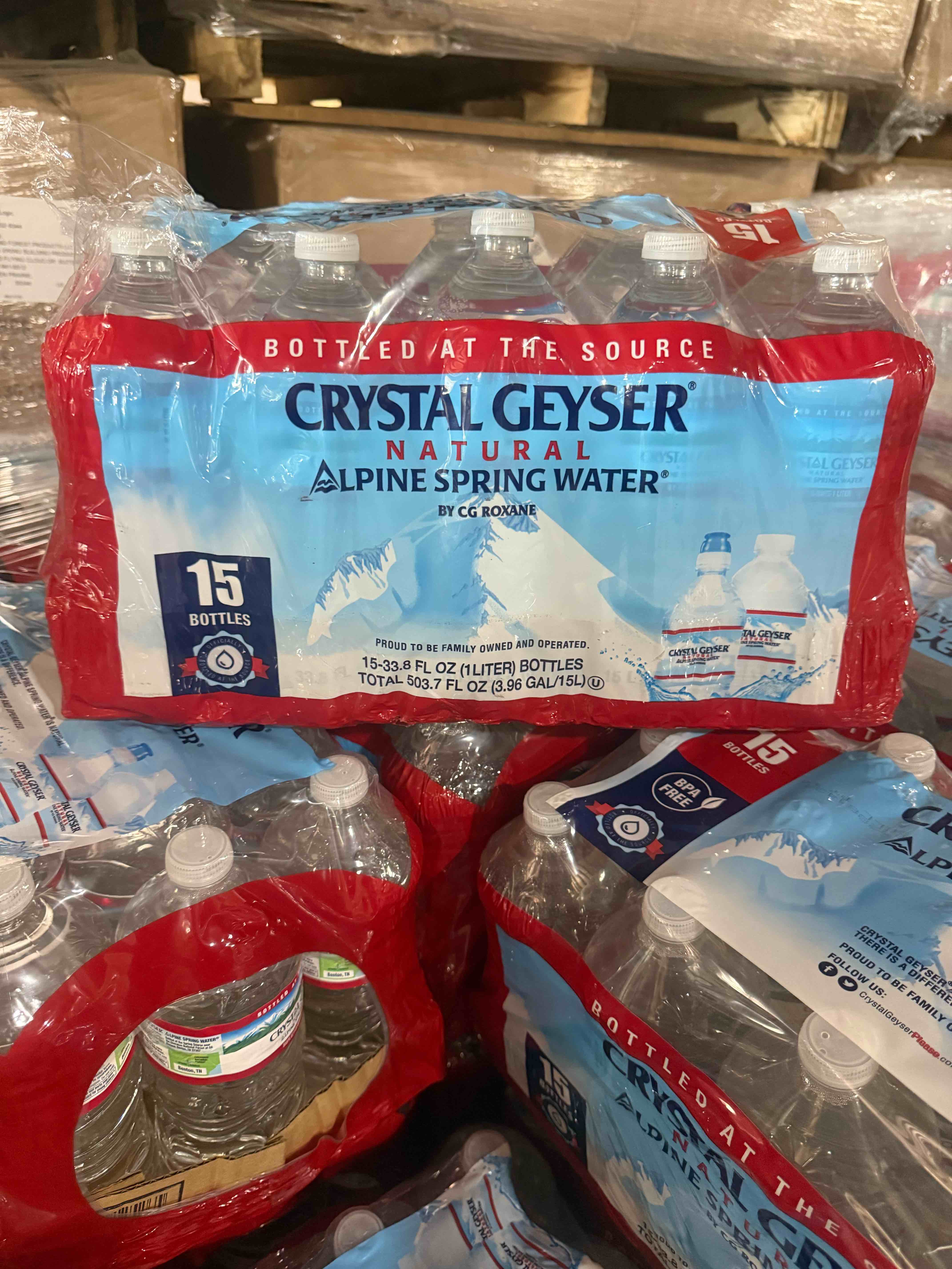Condition photo showing New/Like New for crystal geyser alpine spring water, 33.8 fl oz, 15 ct (sell by oct 2026) 