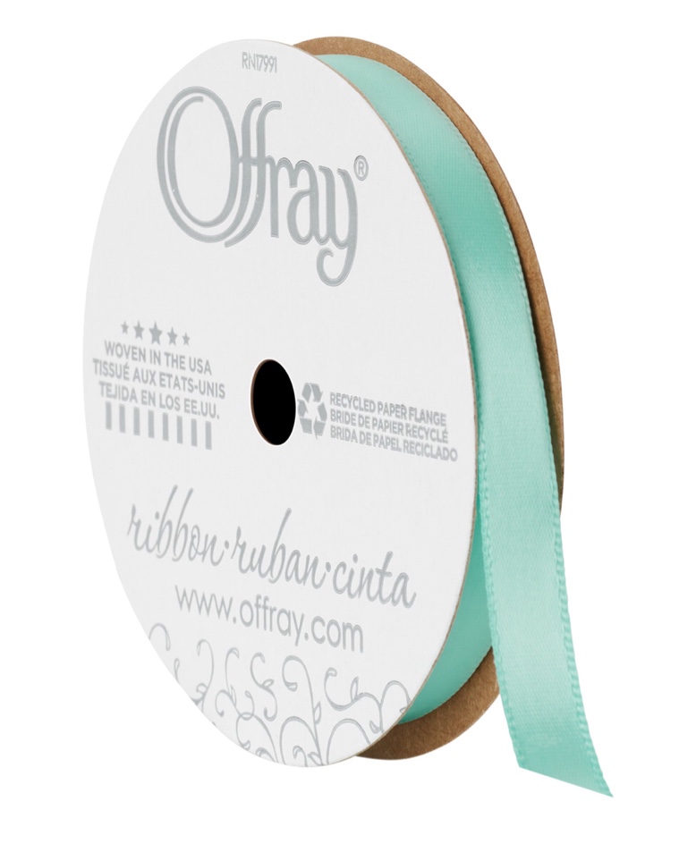 Offray Ribbon, Aqua Blue 3/8 inch Single Face Satin Polyester Ribbon, 18 feet