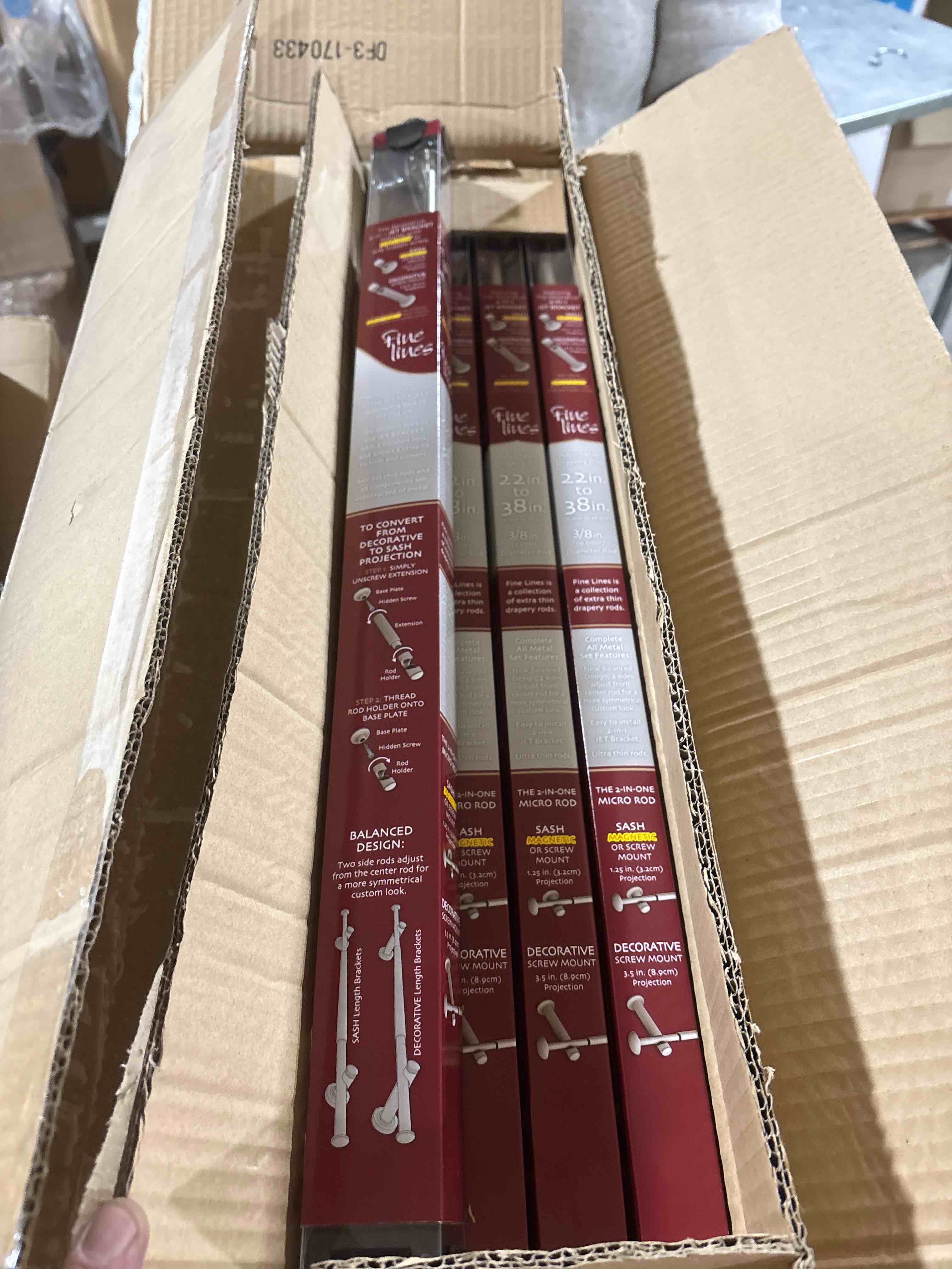 set of 4 Fine Lines Rod Set - Pewter 22 to 38 inches