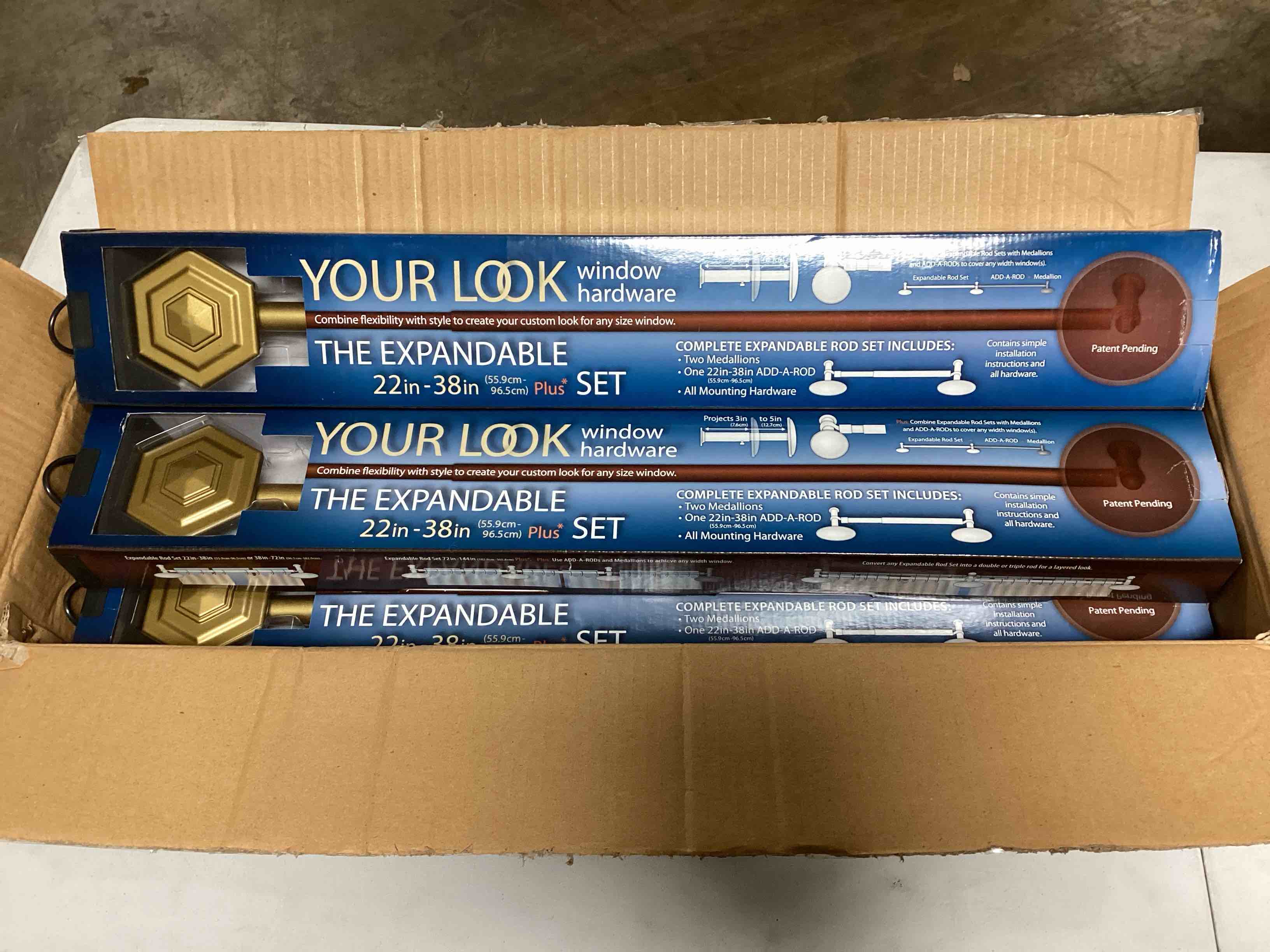 Case of 4 Source Global 22in-38in Your Look Curtain Rod Set, Gold Prism YR101 (Your Bid Per Rod)