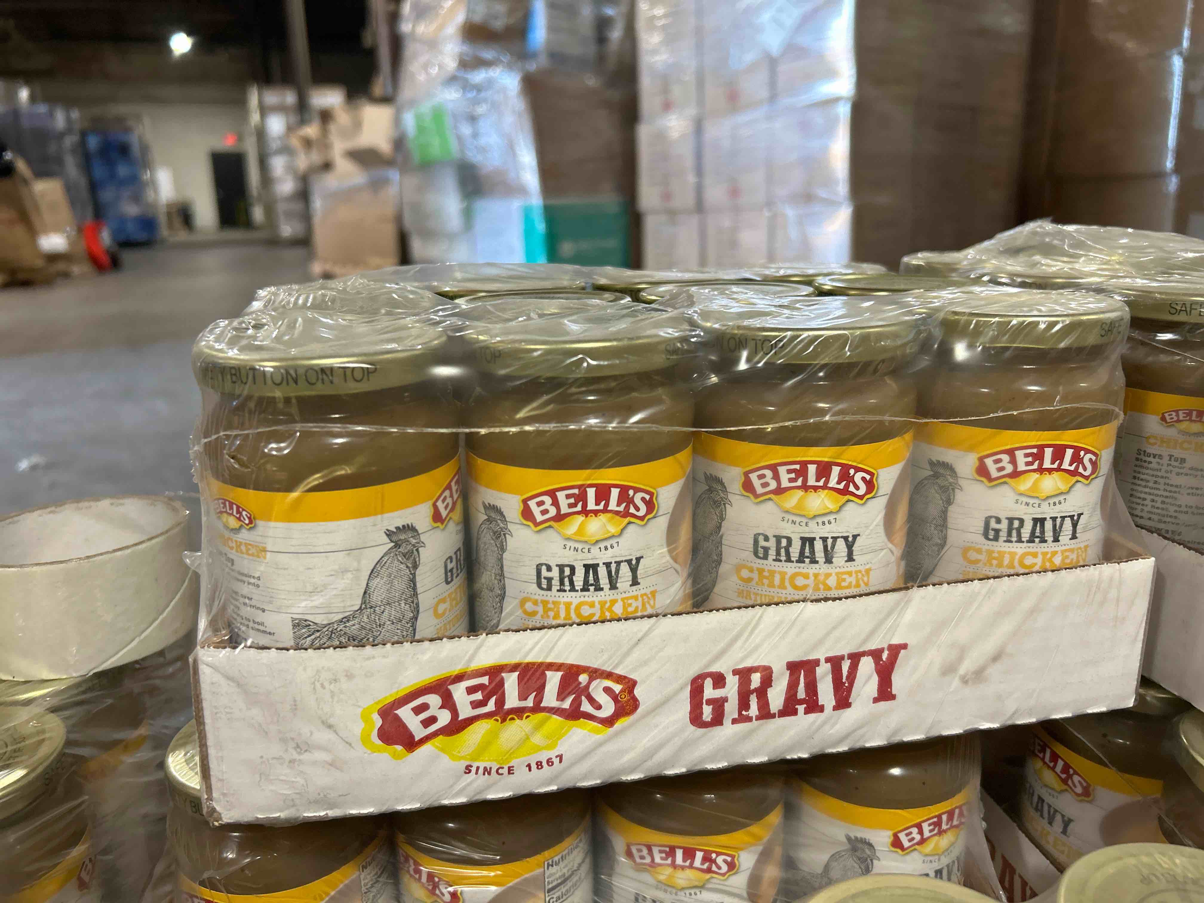 Condition photo showing Brand New for case of 12 bells chicken gravy 12 oz jar bb april 2025